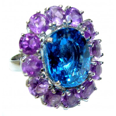 Blue Dream 17.5 carat Topaz .925 Silver handcrafted Huge Cocktail Ring s. 7