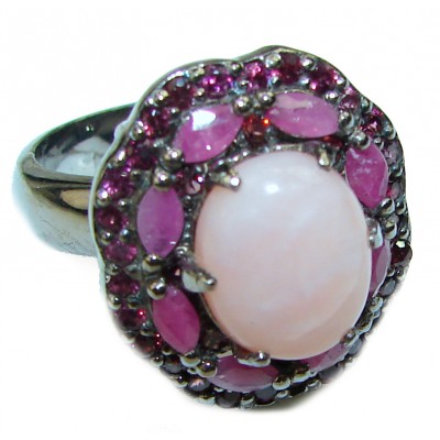 Pink Opal black rhodium over .925 Sterling Silver handcrafted ring size 8 1/4