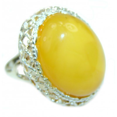 Authentic Baltic Amber .925 Sterling Silver handcrafted ring; s. 6 adjustable