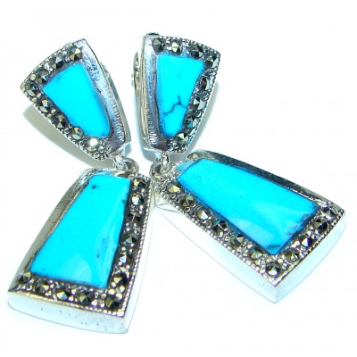 Great authentic inlay Turquoise .925 Sterling Silver handcrafted Earrings