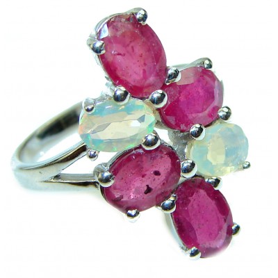 Great quality unique Ruby Ethiopian Opal .925 Sterling Silver handcrafted Ring size 8