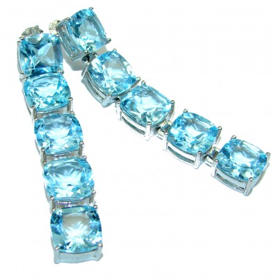 Genuine 25.5 carat Swiss Blue Topaz .925 Sterling Silver handcrafted earrings