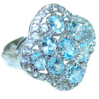 Authentic Swiss Blue Topaz .925 Sterling Silver handmade Ring size 8 3/4