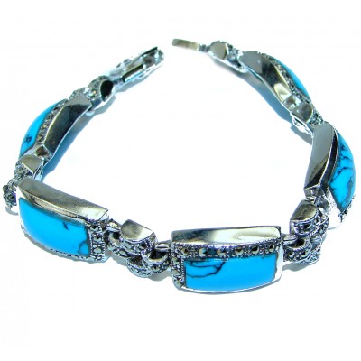Fantastic inlay Turquoise Marcasite .925 Silver handmade Bracelet