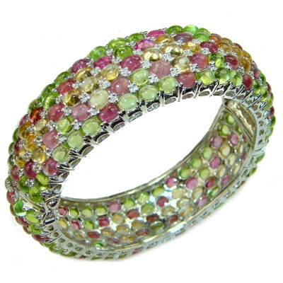 Spectacular authentic Ruby Peridot Citrine .925 Sterling Silver handmade bangle Bracelet