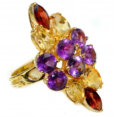 Incredible authentic Multigem 14K Gold over .925 Sterling Silver handcrafted Large ring size 8