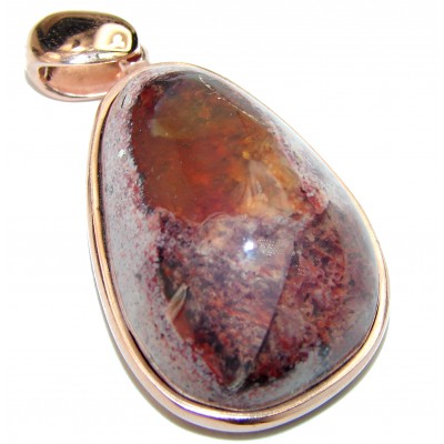Spectacular Natural Mexican Fire Opal 14K Gold over .925 Sterling Silver handmade Pendant