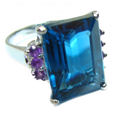 Magic Perfection 22.5 carat London Blue Topaz .925 Sterling Silver Ring size 7 1/4