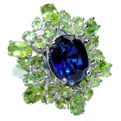 Elizabeth London Blue Topaz Peridot .925 Sterling Silver handmade ring size 6 1/4