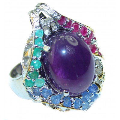 Spectacular 17.5 carat Amethyst .925 Sterling Silver Handcrafted Ring size 8 1/2