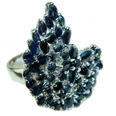 Dark Cobalt Miracle Authentic Sapphire .925 Sterling Silver Large handcrafted Ring size 7