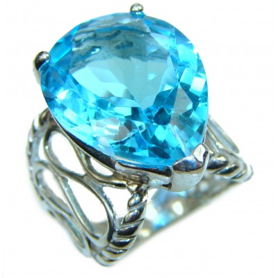 22.8 carat Large pear shape Swiss Blue Topaz .925 Sterling Silver handmade Ring size 5