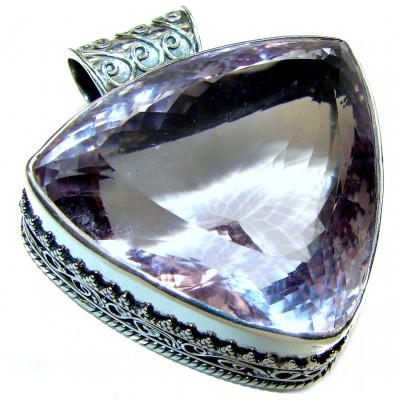 Best quality 62.5 grams Trillion cut Genuine Pink Amethyst .925 Sterling Silver handcrafted pendant