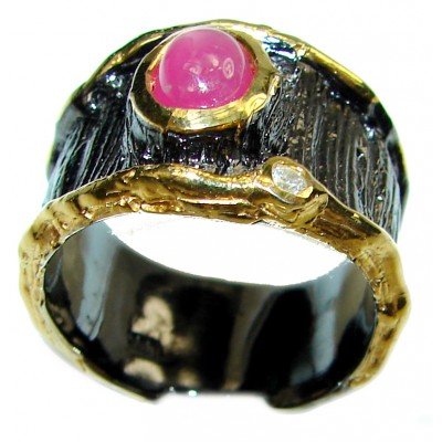 Unique Star Ruby 14K Gold .925 Sterling Silver handcrafted Ring size 7 1/4