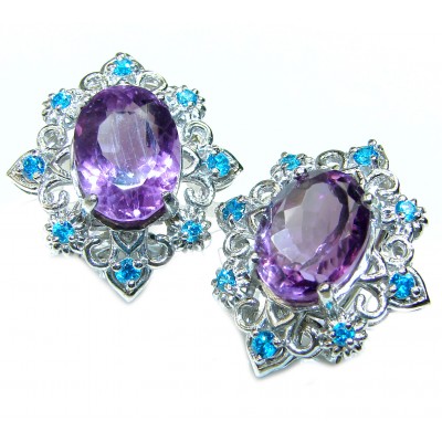 Amazing authentic Amethyst Swiss Blue Topaz .925 Sterling Silver earrings