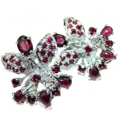 Spectacular Red Hibiscus Garnet Tourmaline .925 Sterling Silver handcrafted earrings