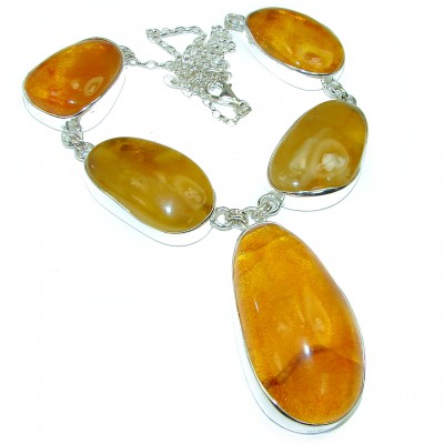 Dazzling Natural Baltic Amber .925 Sterling Silver handcrafted Large necklace