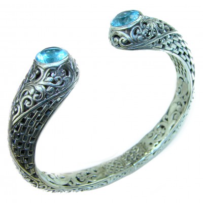 Bali Legacy 43.5 grams authentic Swiss Blue Topaz Floral Bracelet in .925 Sterling Silver
