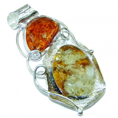 Prehistoric Golden Baltic Polish Amber .925 Sterling Silver handcrafted Pendant