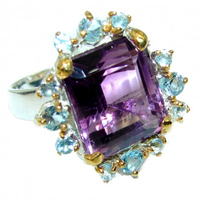 Spectacular 10.5 carat Amethyst 14K Gold over .925 Sterling Silver Handcrafted Ring size 8