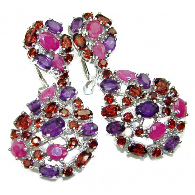 Lavish design authentic Ruby .925 Sterling Silver Statement handcrafted Earrings