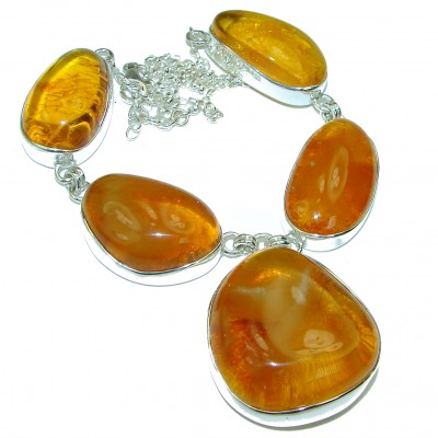 Dazzling Natural Baltic Amber .925 Sterling Silver handcrafted Large necklace