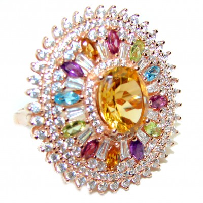 Royal Style 8.5 carat Citrine14K Rose Gold over .925 Sterling Silver handmade Ring s. 7 1/4