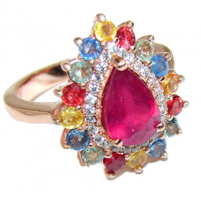New Universe Ruby Sapphire 14K Rose Gold over .925 Sterling Silver handmade Ring size 6 1/4