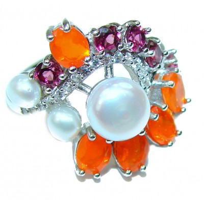 Pearl Mexican Opal .925 Sterling Silver brilliantly handcrafted ring s. 7