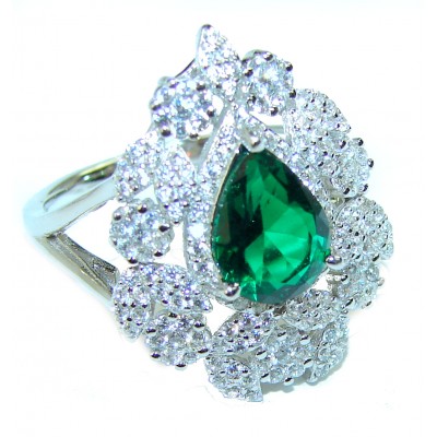 Fancy Authentic Emerald .925 Sterling Silver handmade Ring size 7 1/2
