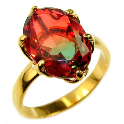 12.2 carat Brazilian Tourmaline 18K Gold over .925 Sterling Silver Perfectly handcrafted Ring s. 7 3/4