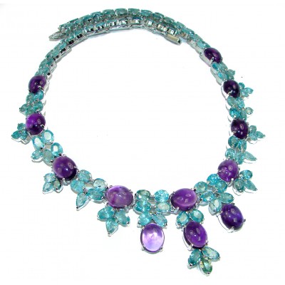 Purple Dreamer authentic African Amethyst Aquamarine .925 Sterling Silver handcrafted LARGE Statement necklace