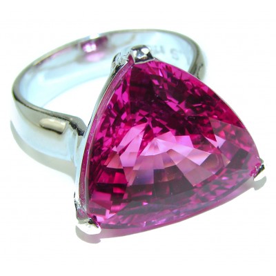 Real Diva 35.5 carat rare Trillion cut Pink Topaz .925 Silver handcrafted Cocktail Ring s. 9 3/4