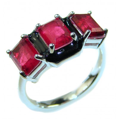 Very Unique Ruby black enamel .925 Sterling Silver handmade Ring size 7 1/4