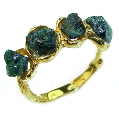 Genuine Green Moldavite 14K Gold over .925 Sterling Silver Ring size 7