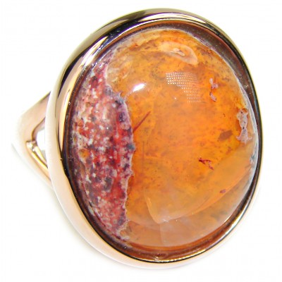 Natural Mexican Fire Opal 14K Gold over .925 Sterling Silver handmade ring size 6 1/4