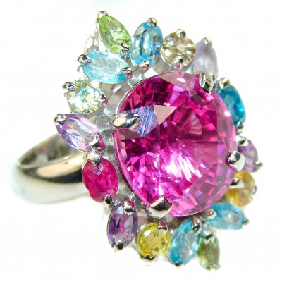 Real Diva 22.5 carat oval cut Pink Topaz .925 Silver handcrafted Cocktail Ring s. 9