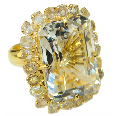 Golden Treasure 45ct White Topaz 14K Gold over .925 Sterling Silver handcrafted Ring Size 8