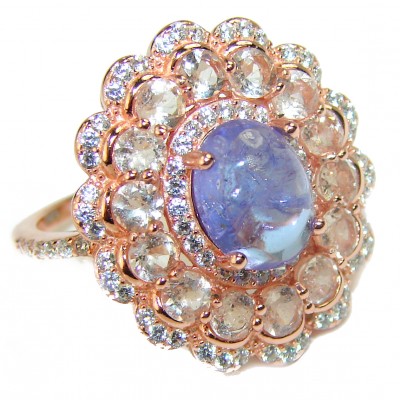 Incredible authentic Tanzanite 14K Rose Gold .925 Sterling Silver handmade Ring size 7