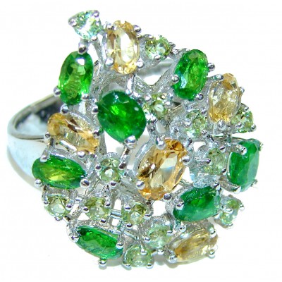 Touch of Spring Natural Citrine Chrome Diopside .925 Sterling Silver handmade Cocktail Ring s. 8