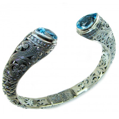 Bali Legacy 43.5 grams authentic Swiss Blue Topaz Floral Bracelet in .925 Sterling Silver