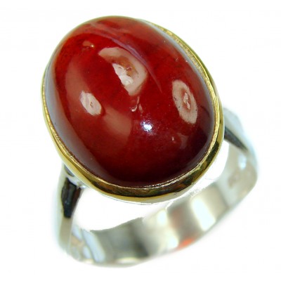 Authentic Ruby 2 tones .925 Sterling Silver Statement handcrafted Ring size 8