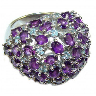Lavish design authentic Amethyst .925 Sterling Silver Statement handcrafted Ring size 8