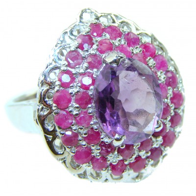 18.5 Carat Authentic African Amethyst .925 Sterling Silver Handcrafted Large Ring size 8