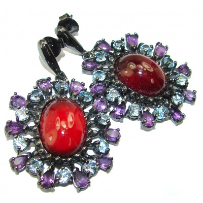 Spectacular Garnet black rhodium over .925 Sterling Silver handcrafted earrings