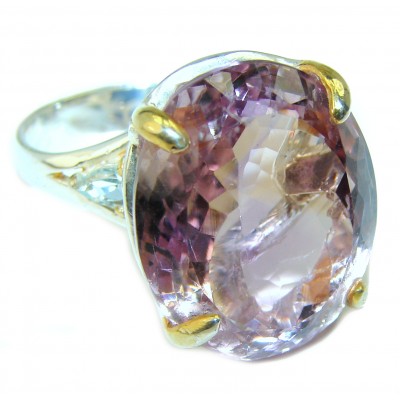Spectacular 15.5 carat Pink Amethyst 2 tones .925 Sterling Silver Handcrafted Ring size 7 1/2