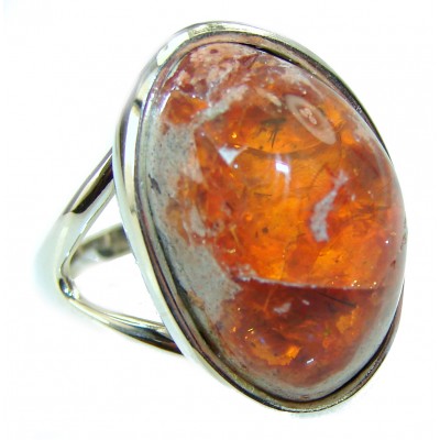 Orange Power Natural Mexican Fire Opal .925 Sterling Silver handmade ring size 7