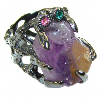 Authentic Rough Ametrine black rhodium over .925 Sterling Silver Large Ring size 7 1/4
