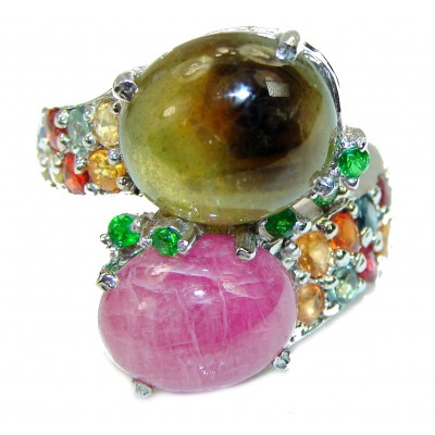 Ruby and Brazilian Watermelon Tourmaline .925 Sterling Silver Perfectly handcrafted Ring s. 7 1/2