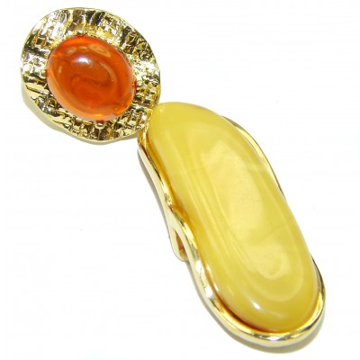 Prehistoric Golden Drop Baltic Polish Amber 14k Gold over .925 Sterling Silver handcrafted pendant